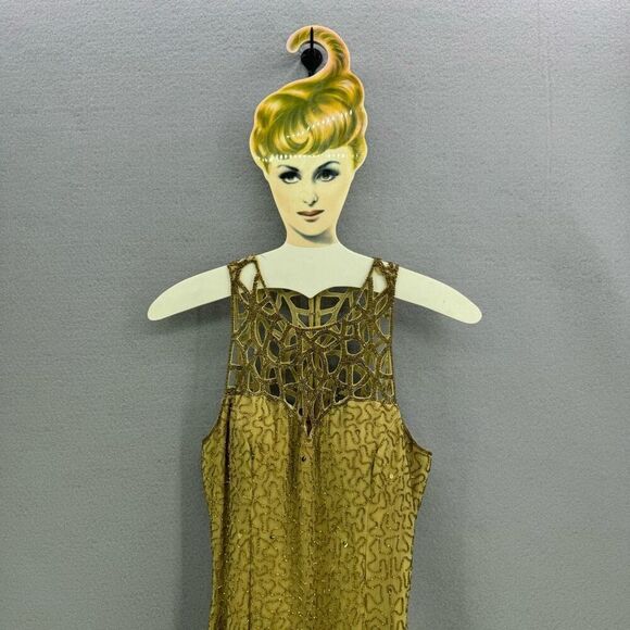 Vintage Y2K 90s Scala Gold Beaded Silk Slip Maxi Dress Gown Size S - Picture 3 of 12